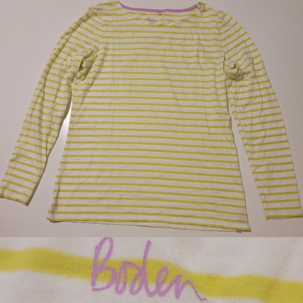 BODEN 12 NAUTICAL STRIPES WHITE LIME GREEN LONG SLEEVE COTTON TOP XL